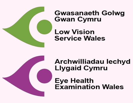 Low vision service Wales and Eye Health Examination Wales logos 